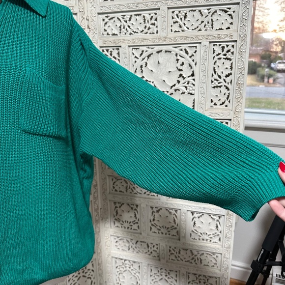 Vintage green emerald henley sweater size large - Picture 3 of 5